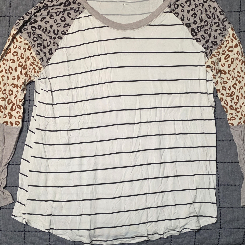 Striped and Leopard Print Women's Top